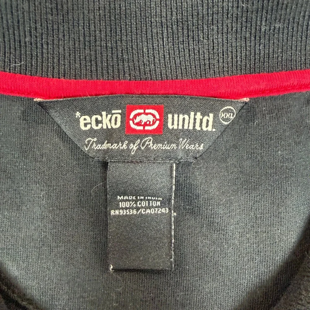 Vintage Y2K Ecko Unltd Mens XXL Black Short Sleeve Polo Shirt Red Rhino Logo 90s